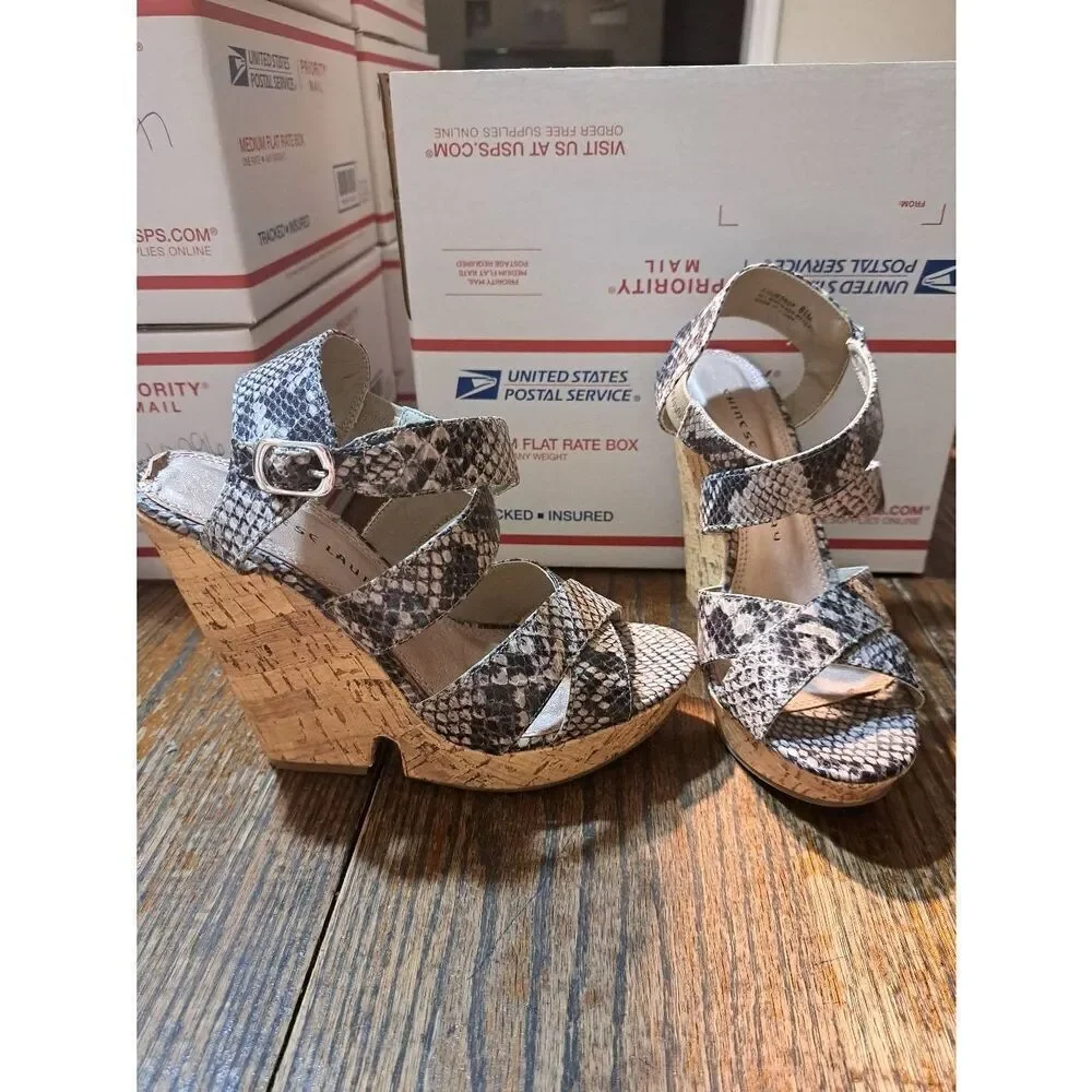 6.5M Chinese Laundry Z-Gumdrop Cork Platform Wedge Heel Open Toe Shoes Sandals